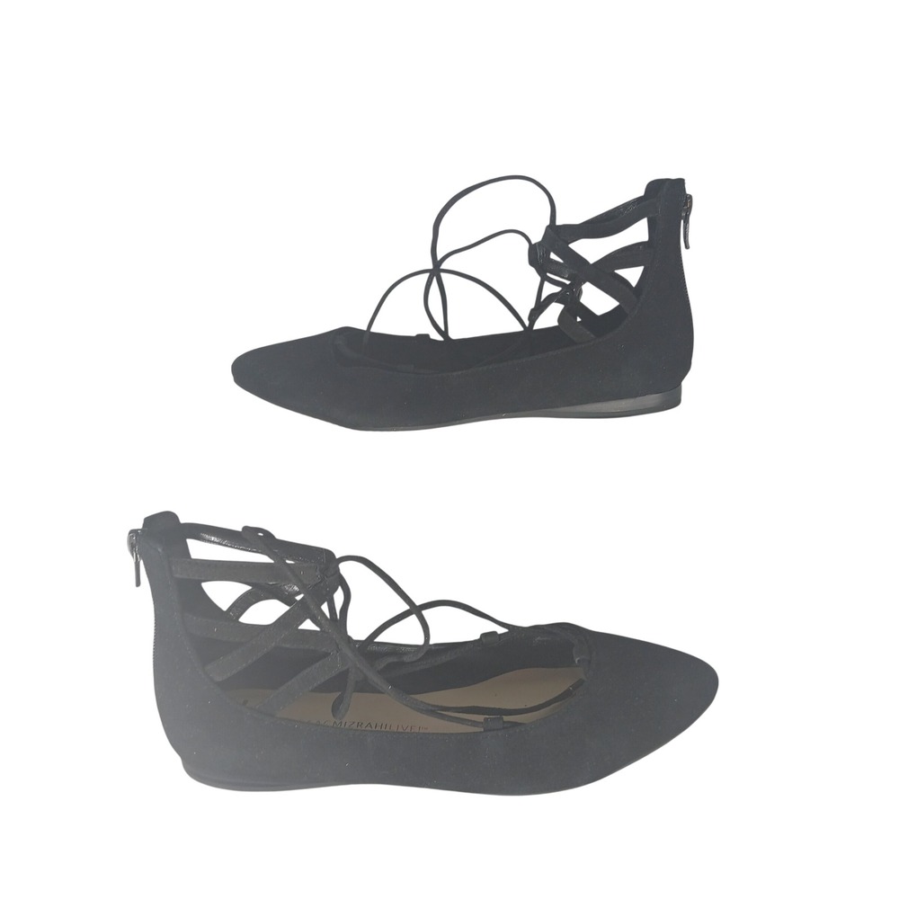 Isaac Mizrahi Live! Black‎ Faux Suede Ghillie Lace Up Pointed Toe Flats 7M